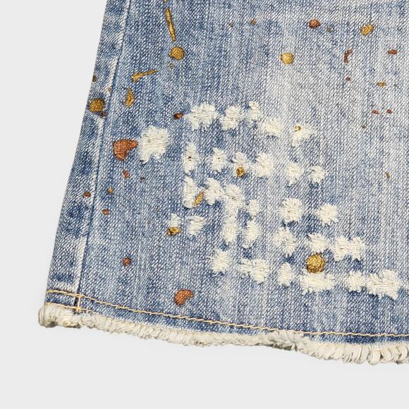 Vintage Y2K Wet Seal Denim Mini Skirt Distressed Paint Splatter Large Low Rise - Picture 2 of 9